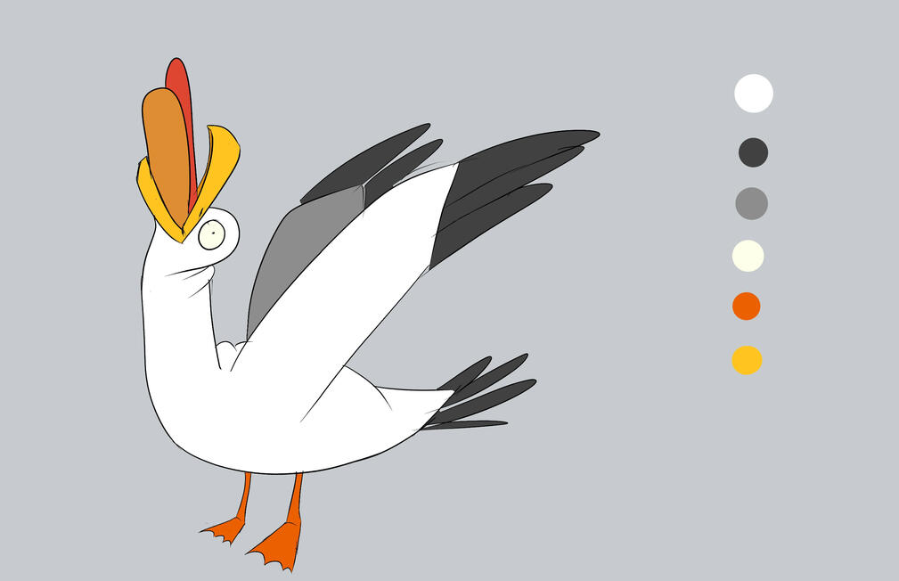 Untitled cartoon seagull trying to eat a hotdog